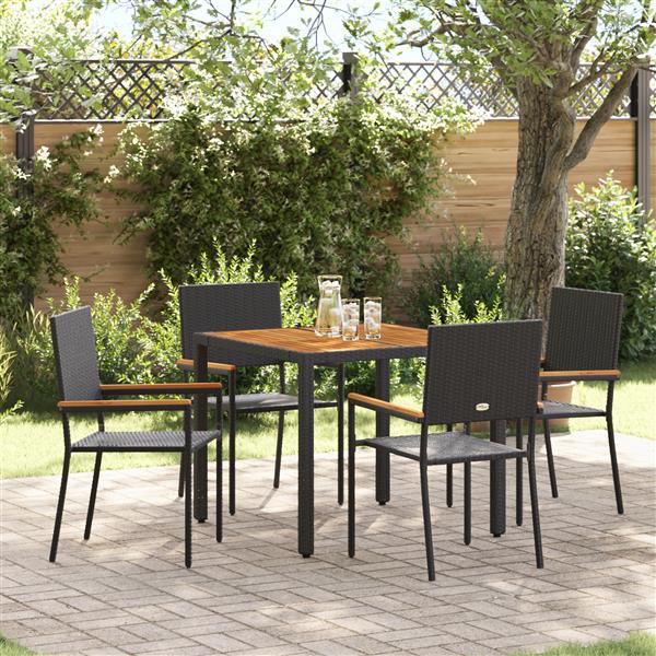 Grote foto vidaxl tuin eetset 5 pcs zwart en bruin 90 x 90 x 75 cm poly rattan tuin en terras tuinmeubelen