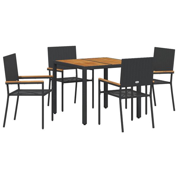 Grote foto vidaxl tuin eetset 5 pcs zwart en bruin 90 x 90 x 75 cm poly rattan tuin en terras tuinmeubelen