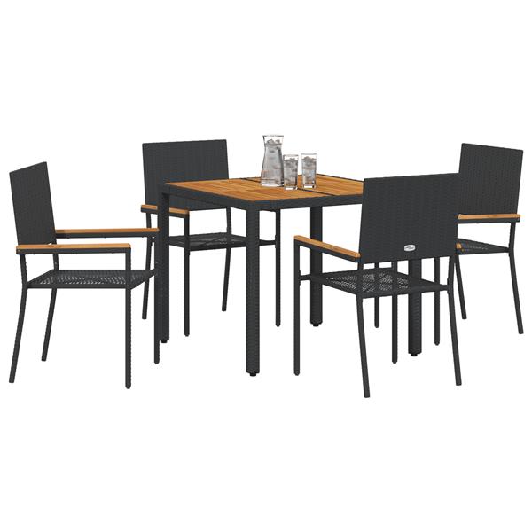 Grote foto vidaxl tuin eetset 5 pcs zwart en bruin 90 x 90 x 75 cm poly rattan tuin en terras tuinmeubelen