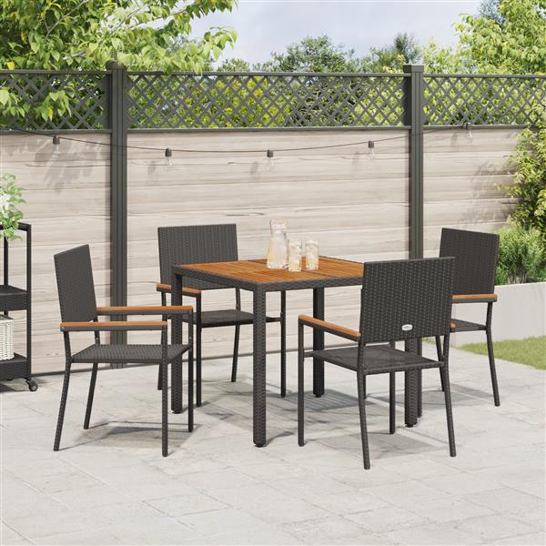 Grote foto vidaxl tuin eetset 5 pcs zwart en bruin 90 x 90 x 75 cm poly rattan tuin en terras tuinmeubelen