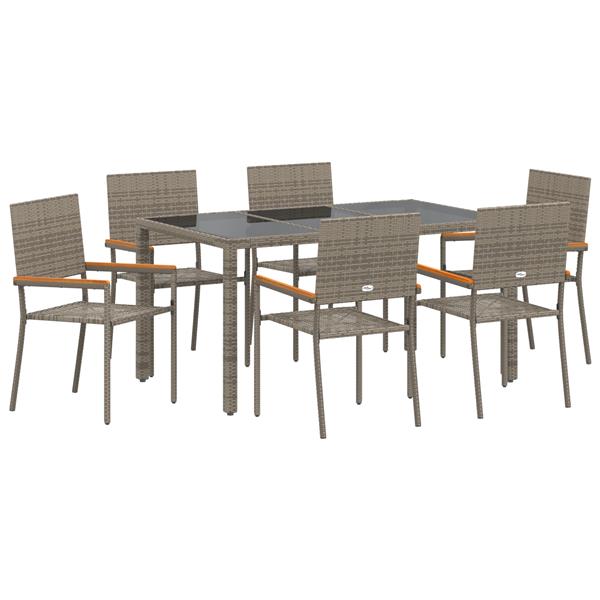 Grote foto vidaxl tuin eetset 7 pcs grijs 150 x 90 x 75 cm poly rattan tuin en terras tuinmeubelen