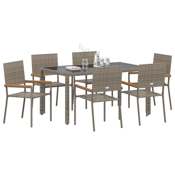 Grote foto vidaxl tuin eetset 7 pcs grijs 150 x 90 x 75 cm poly rattan tuin en terras tuinmeubelen