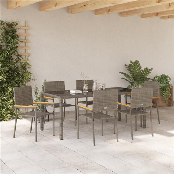 Grote foto vidaxl tuin eetset 7 pcs grijs 150 x 90 x 75 cm poly rattan tuin en terras tuinmeubelen