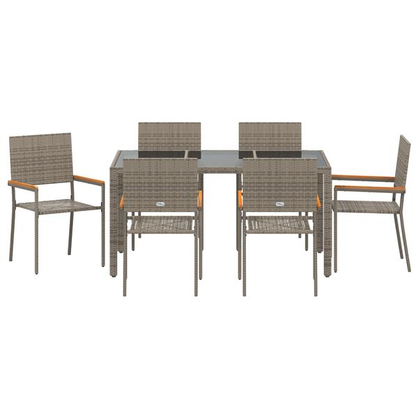 Grote foto vidaxl tuin eetset 7 pcs grijs 150 x 90 x 75 cm poly rattan tuin en terras tuinmeubelen