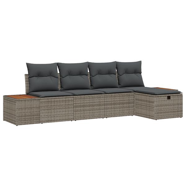Grote foto vidaxl tuin sofa set met kussen 5 pcs grijs 55 x 62 x 69 cm poly riet tuin en terras tuinmeubelen