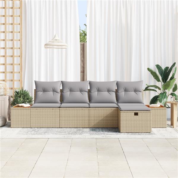 Grote foto vidaxl tuin sofa set met kussen 5 pcs beige 55 x 62 x 69 cm poly riet tuin en terras tuinmeubelen