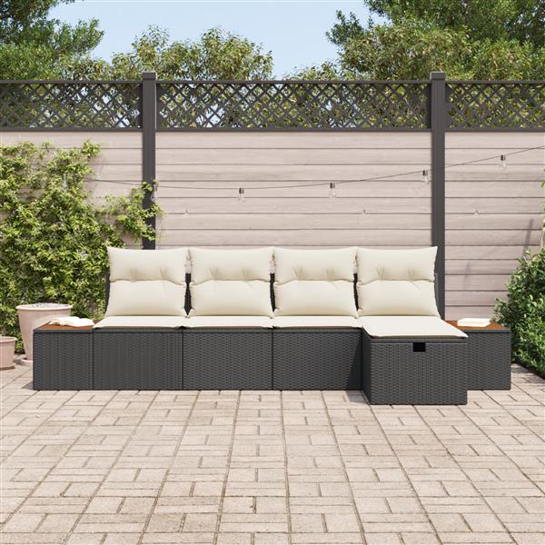 Grote foto vidaxl tuin sofa set met kussen 5 pcs zwart 55 x 62 x 69 cm poly riet tuin en terras tuinmeubelen