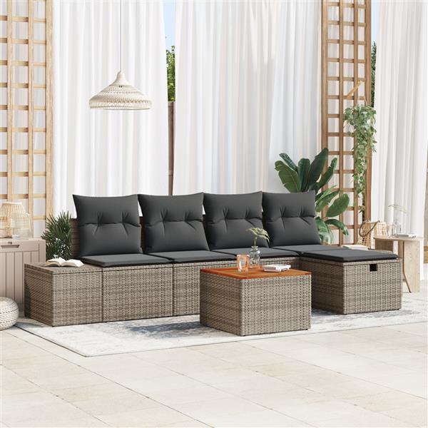 Grote foto vidaxl tuin sofa set met kussen met opslag 6 pcs grijs poly riet tuin en terras tuinmeubelen
