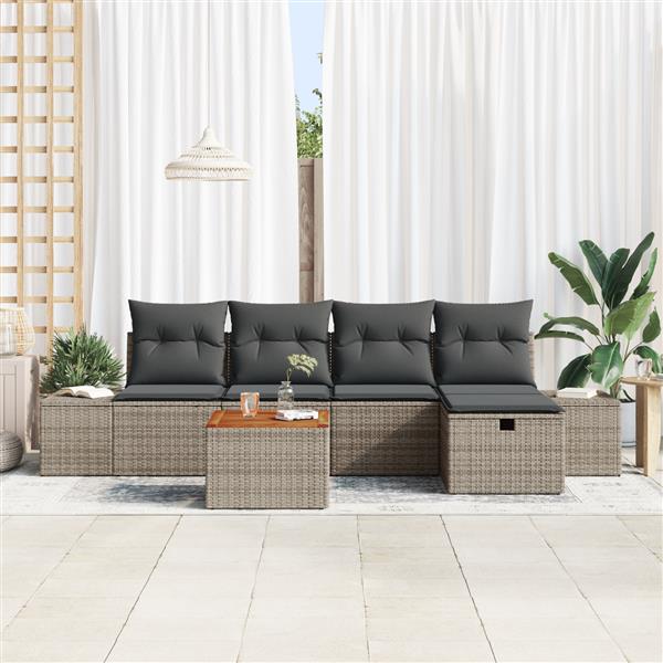 Grote foto vidaxl tuin sofa set met kussen met opslag 6 pcs grijs poly riet tuin en terras tuinmeubelen