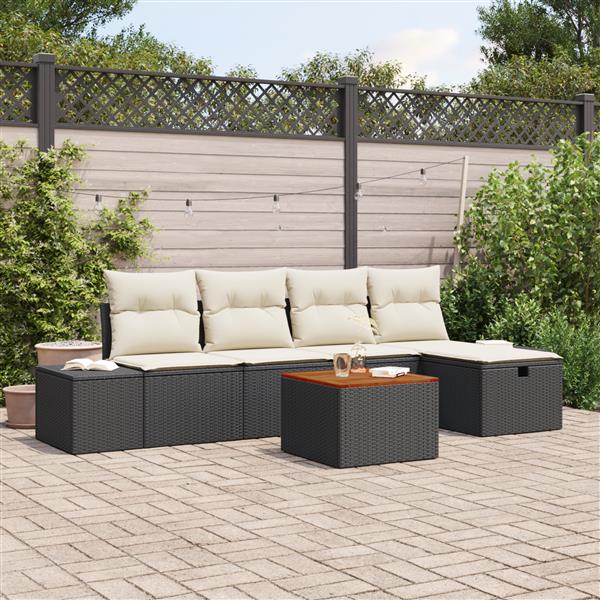Grote foto vidaxl tuin sofa set met kussen met opslag 6 pcs zwart poly riet tuin en terras tuinmeubelen