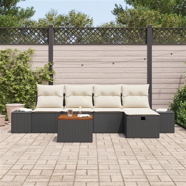 Grote foto vidaxl tuin sofa set met kussen met opslag 6 pcs zwart poly riet tuin en terras tuinmeubelen