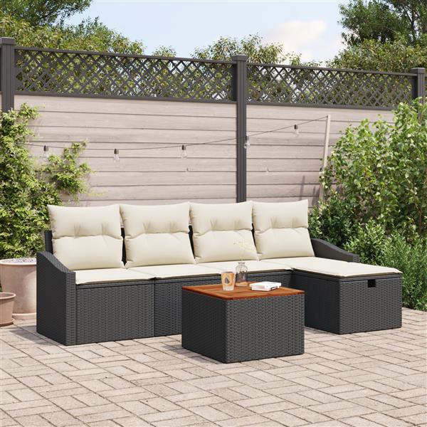 Grote foto vidaxl tuin sofa set met kussen met opslag 6 pcs zwart poly riet tuin en terras tuinmeubelen