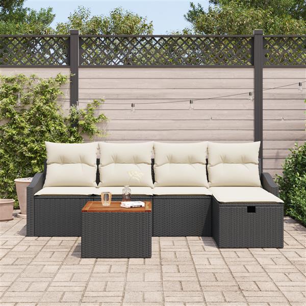 Grote foto vidaxl tuin sofa set met kussen met opslag 6 pcs zwart poly riet tuin en terras tuinmeubelen