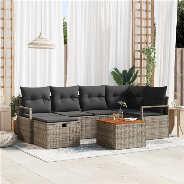 Grote foto vidaxl tuin sofa set met kussen met opslag 7 pcs grijs poly riet tuin en terras tuinmeubelen