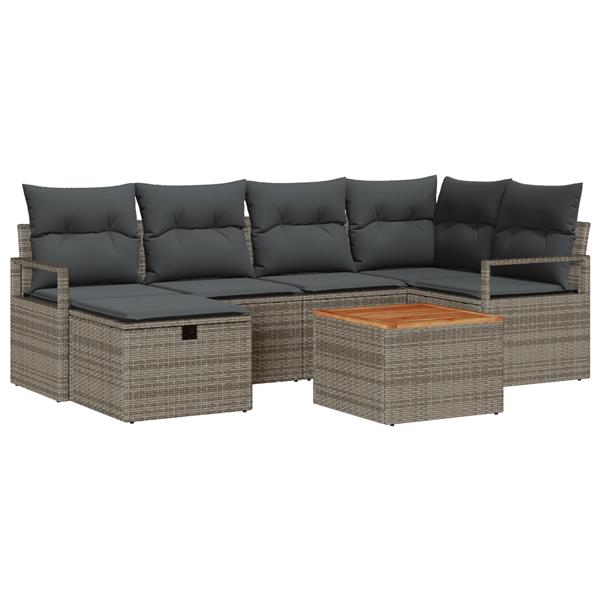 Grote foto vidaxl tuin sofa set met kussen met opslag 7 pcs grijs poly riet tuin en terras tuinmeubelen