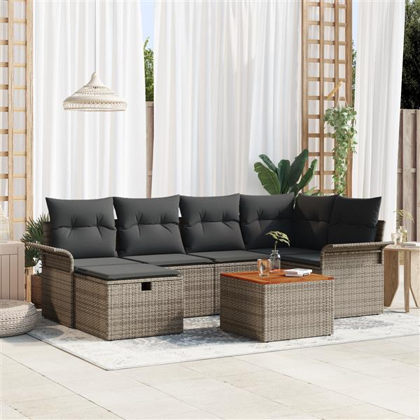 Grote foto vidaxl tuin sofa set met kussen met opslag 7 pcs grijs poly riet tuin en terras tuinmeubelen