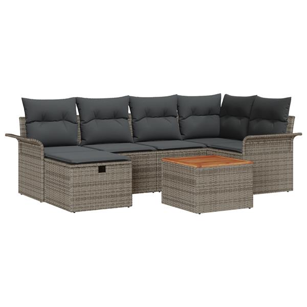 Grote foto vidaxl tuin sofa set met kussen met opslag 7 pcs grijs poly riet tuin en terras tuinmeubelen
