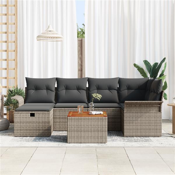 Grote foto vidaxl tuin sofa set met kussen met opslag 7 pcs grijs poly riet tuin en terras tuinmeubelen