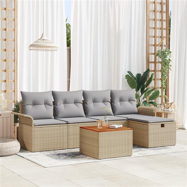Grote foto vidaxl tuin sofa set met kussen met opslag 6 pcs beige poly riet tuin en terras tuinmeubelen