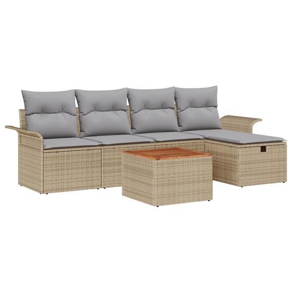 Grote foto vidaxl tuin sofa set met kussen met opslag 6 pcs beige poly riet tuin en terras tuinmeubelen