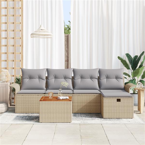 Grote foto vidaxl tuin sofa set met kussen met opslag 6 pcs beige poly riet tuin en terras tuinmeubelen
