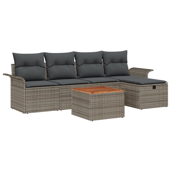 Grote foto vidaxl tuin sofa set met kussen met opslag 6 pcs grijs poly riet tuin en terras tuinmeubelen