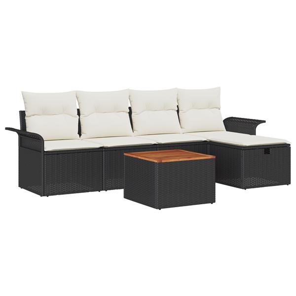 Grote foto vidaxl tuin sofa set met kussen met opslag 6 pcs zwart poly riet tuin en terras tuinmeubelen