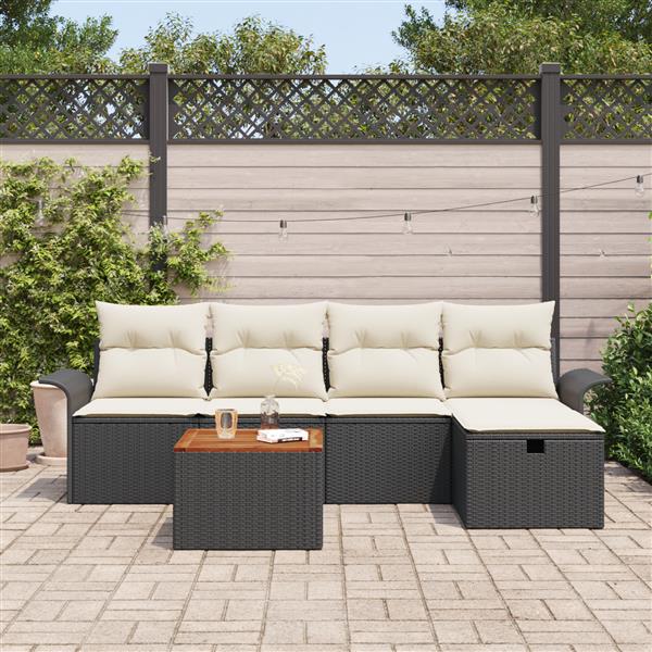 Grote foto vidaxl tuin sofa set met kussen met opslag 6 pcs zwart poly riet tuin en terras tuinmeubelen