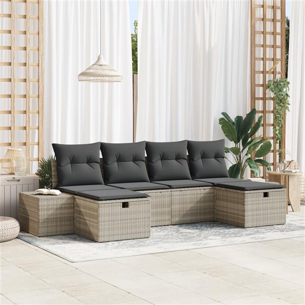 Grote foto vidaxl tuin sofa set 6 pcs lichtgrijs 55 x 62 x 69 cm poly riet tuin en terras tuinmeubelen