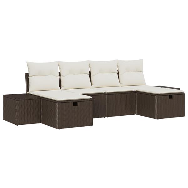 Grote foto vidaxl tuin sofa set met kussen 6 pcs bruin 55 x 62 x 69 cm poly riet tuin en terras tuinmeubelen