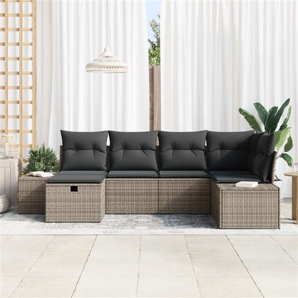Grote foto vidaxl tuin sofa set met kussen 6 pcs grijs 55 x 62 x 69 cm poly riet tuin en terras tuinmeubelen