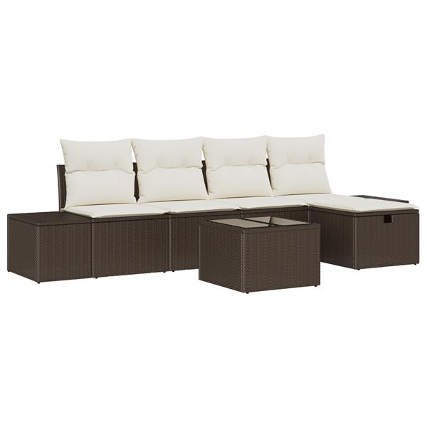 Grote foto vidaxl tuin sofa set met kussen 6 pcs bruin 55 x 62 x 69 cm poly riet tuin en terras tuinmeubelen