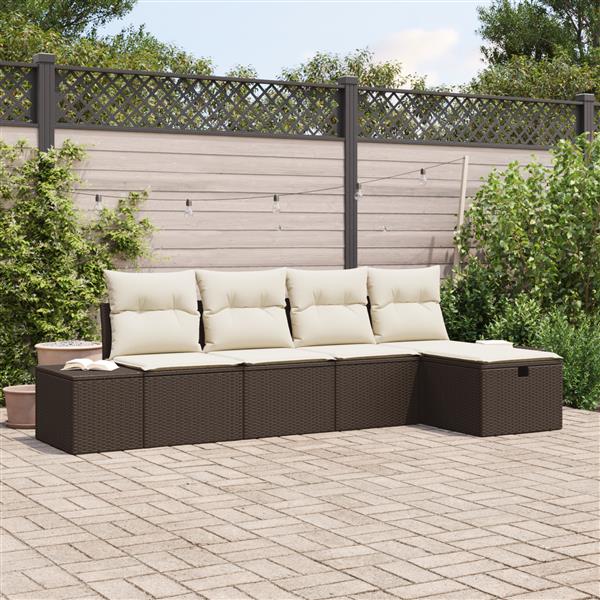 Grote foto vidaxl tuin sofa set met kussen 5 pcs bruin 55 x 62 x 69 cm poly riet tuin en terras tuinmeubelen