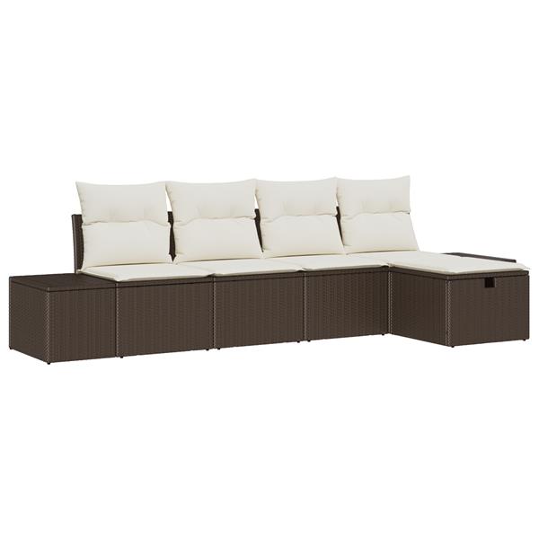 Grote foto vidaxl tuin sofa set met kussen 5 pcs bruin 55 x 62 x 69 cm poly riet tuin en terras tuinmeubelen