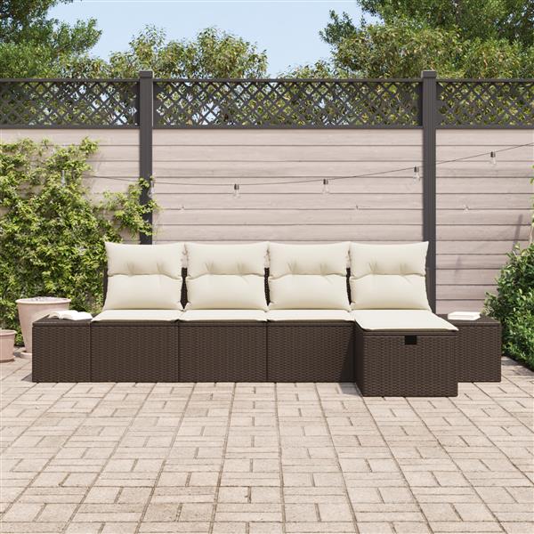Grote foto vidaxl tuin sofa set met kussen 5 pcs bruin 55 x 62 x 69 cm poly riet tuin en terras tuinmeubelen