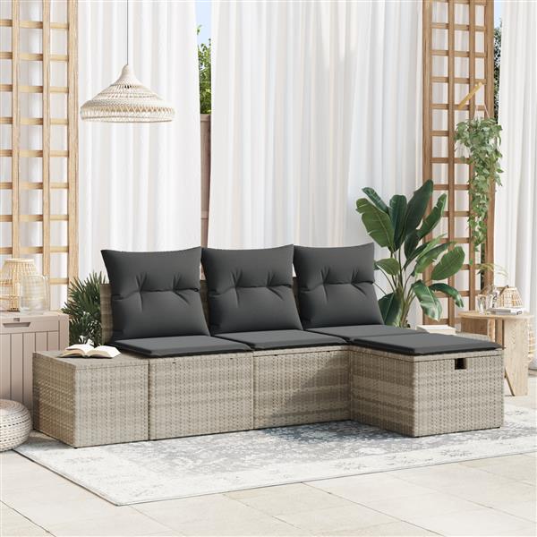 Grote foto vidaxl tuin sofa set 4 pcs lichtgrijs 55 x 62 x 69 cm poly riet tuin en terras tuinmeubelen