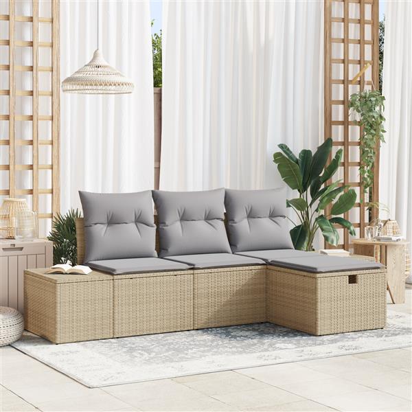 Grote foto vidaxl tuin sofa set met kussen 4 pcs beige 55 x 62 x 69 cm poly riet tuin en terras tuinmeubelen