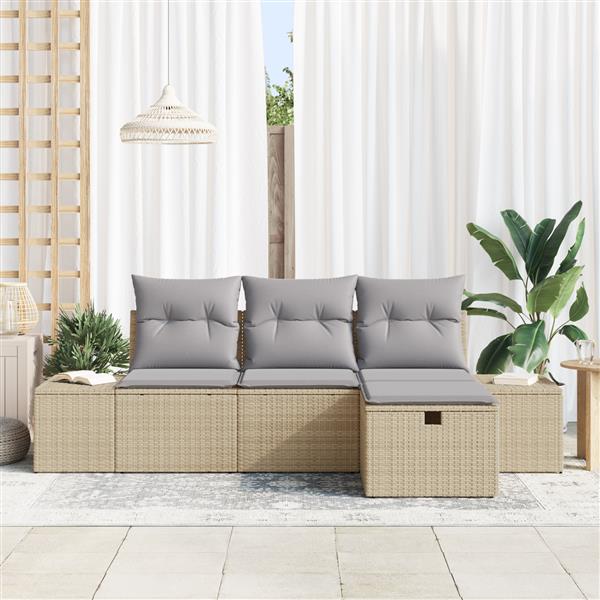 Grote foto vidaxl tuin sofa set met kussen 4 pcs beige 55 x 62 x 69 cm poly riet tuin en terras tuinmeubelen