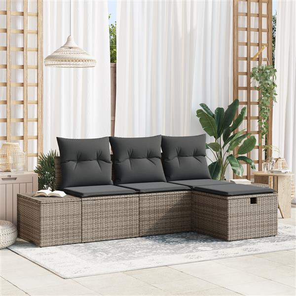 Grote foto vidaxl tuin sofa set met kussen 4 pcs grijs 55 x 62 x 69 cm poly riet tuin en terras tuinmeubelen
