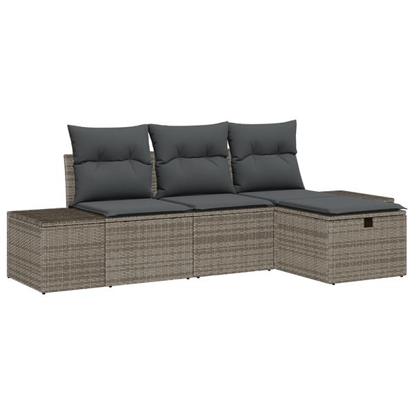 Grote foto vidaxl tuin sofa set met kussen 4 pcs grijs 55 x 62 x 69 cm poly riet tuin en terras tuinmeubelen