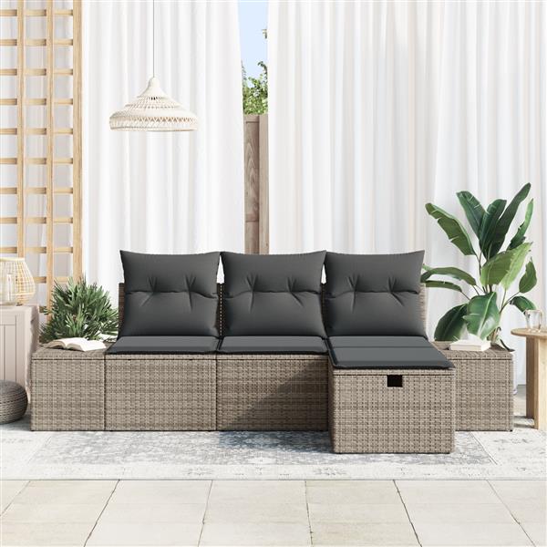 Grote foto vidaxl tuin sofa set met kussen 4 pcs grijs 55 x 62 x 69 cm poly riet tuin en terras tuinmeubelen
