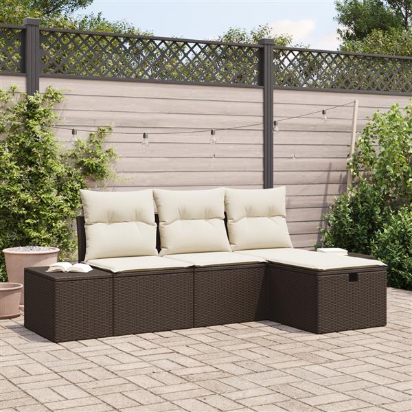 Grote foto vidaxl tuin sofa set met kussen 4 pcs bruin 55 x 62 x 69 cm poly riet tuin en terras tuinmeubelen