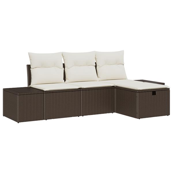 Grote foto vidaxl tuin sofa set met kussen 4 pcs bruin 55 x 62 x 69 cm poly riet tuin en terras tuinmeubelen