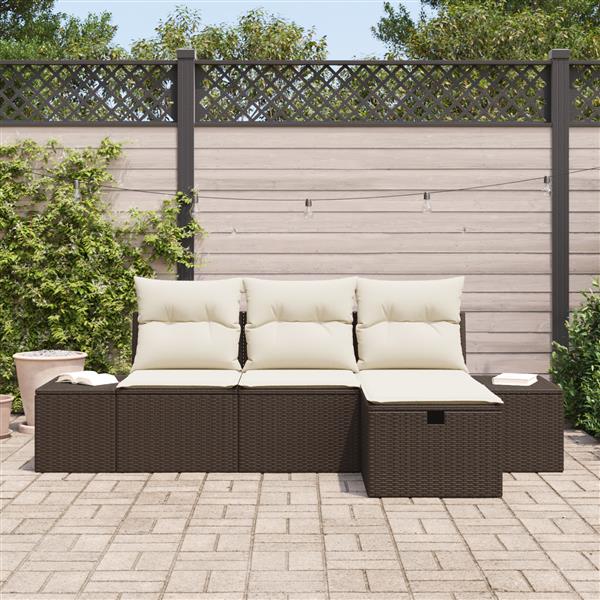 Grote foto vidaxl tuin sofa set met kussen 4 pcs bruin 55 x 62 x 69 cm poly riet tuin en terras tuinmeubelen