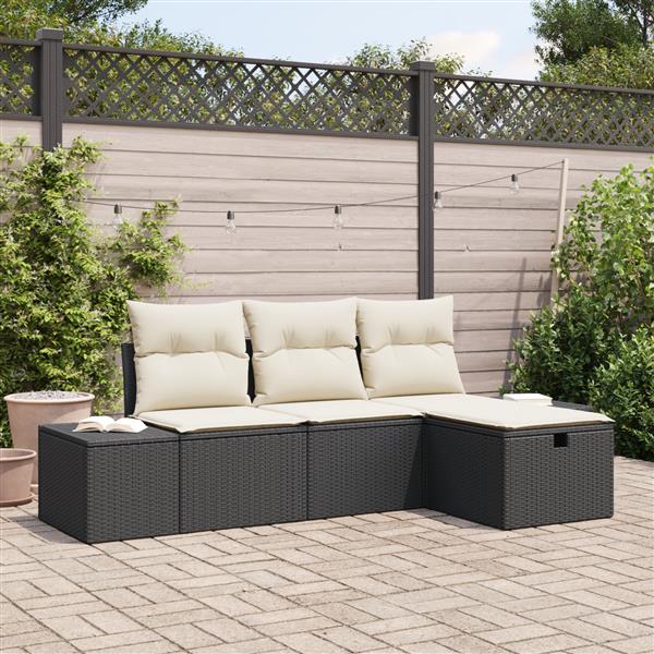 Grote foto vidaxl tuin sofa set met kussen 4 pcs zwart 55 x 62 x 69 cm poly riet tuin en terras tuinmeubelen