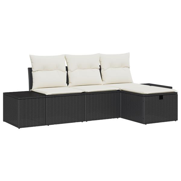 Grote foto vidaxl tuin sofa set met kussen 4 pcs zwart 55 x 62 x 69 cm poly riet tuin en terras tuinmeubelen