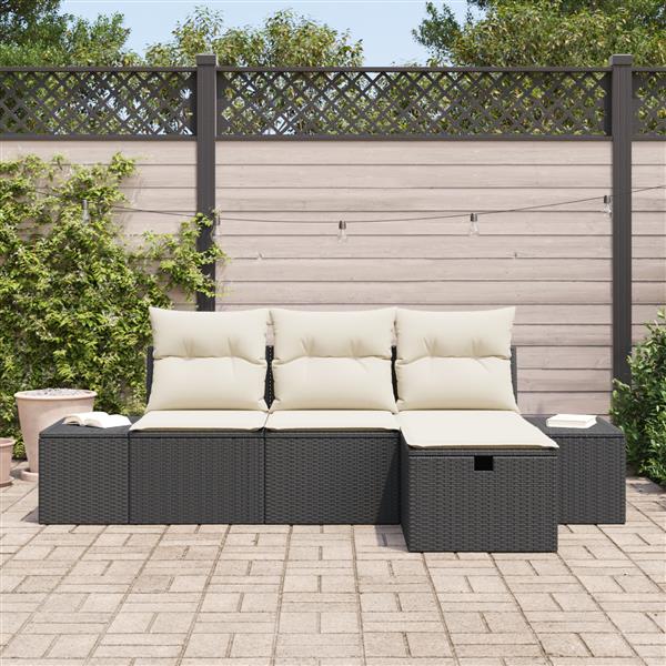 Grote foto vidaxl tuin sofa set met kussen 4 pcs zwart 55 x 62 x 69 cm poly riet tuin en terras tuinmeubelen