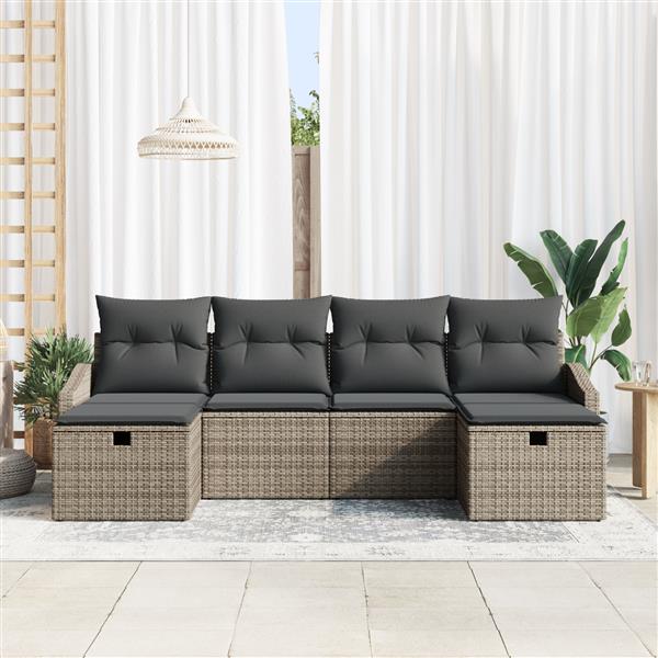 Grote foto vidaxl tuin sofa set met kussen 6 pcs grijs 55 x 62 x 69 cm poly riet tuin en terras tuinmeubelen