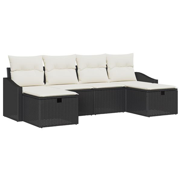 Grote foto vidaxl tuin sofa set met kussen 6 pcs zwart 55 x 62 x 69 cm poly riet tuin en terras tuinmeubelen