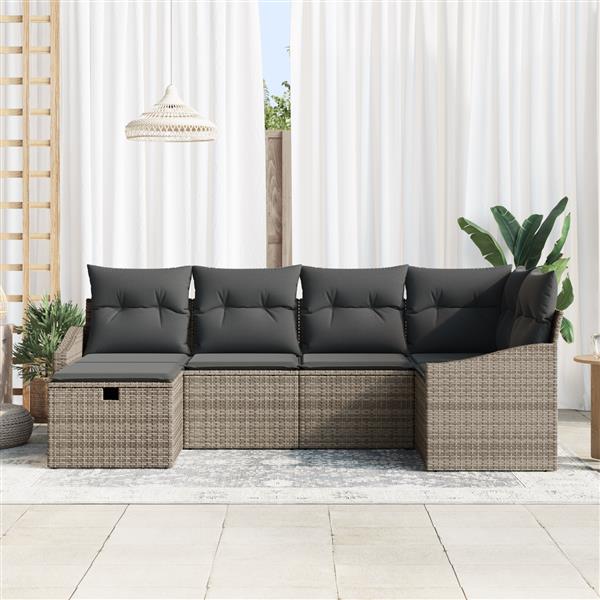 Grote foto vidaxl tuin sofa set met kussen 6 pcs grijs 55 x 62 x 69 cm poly riet tuin en terras tuinmeubelen